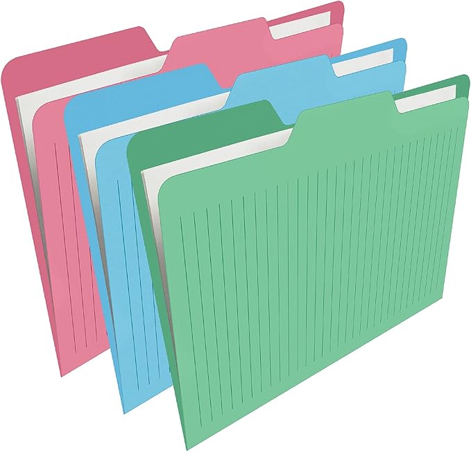 Find It File Folders - Pack of 12 Tabbed, Letter Size, Double-Sided, Ruled Filing Folders for Office, School, Note-Taking and Organization, Back to School Supplies for Students - Assorted Colors