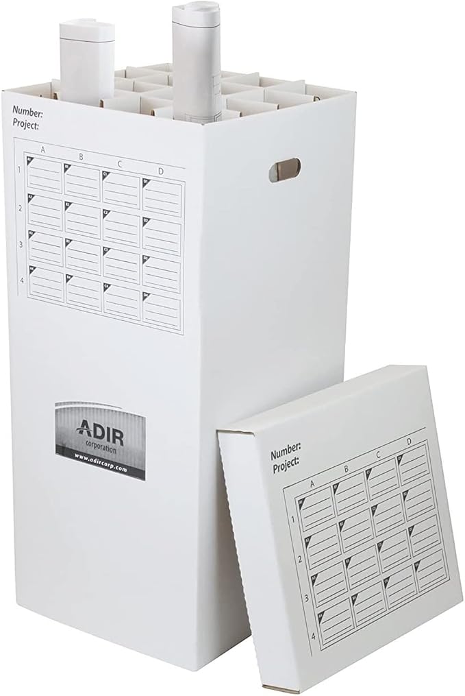 Adir Cardboard Roll File Storage Organizer - Vertical File Sorter - Blueprint, Poster, Plans, Gift Wrap, And Map Holder Station-16 Slots (for Rolls up to 37 Inches Long)