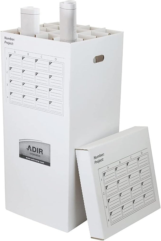 Adir Cardboard Roll File Storage Organizer - Vertical File Sorter - Blueprint, Poster, Plans, Gift Wrap, And Map Holder Station-16 Slots (for Rolls up to 37 Inches Long)