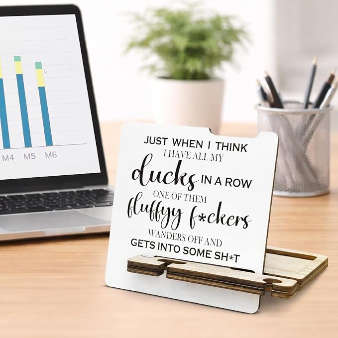 Humorous Office Desk Decor - Multi-functional Desk Organizer - Funny Office I Don't Have Duck Quote Wooden Sign for Office Desk Shelf Decor
