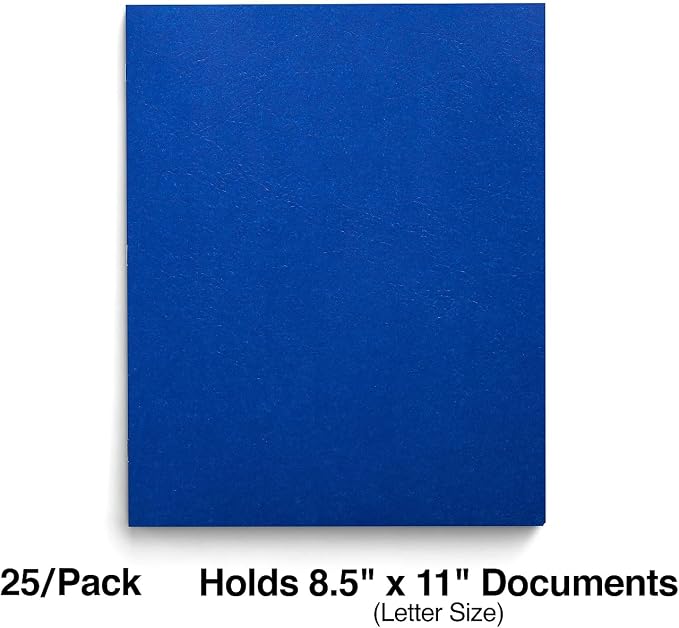 Staples School Grade 2‑Pocket Folders with Fasteners, Blue, Letter‑Size Durable Classroom & Office File Folders, 25/Box