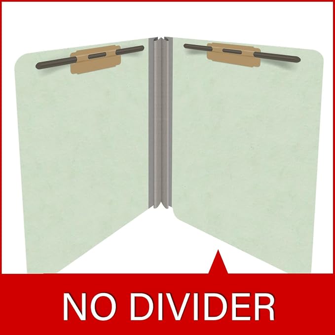 End Tab Pressboard Folders, Letter Size, 2" exp, Fasteners Pos #1 & #3, Pale Green (Box of 25)