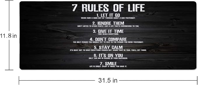 Gaming Mouse Pad, Large Non-Slip Rubber Base Mousepad, Keyboard Mouse Mat, Desk Pad with Stitched Edges, 31.5x11.8inch, 7 Rules of Life Motivational Quotes
