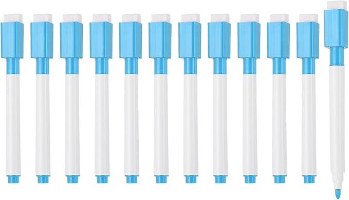 PATIKIL Whiteboard Pen, Fine Tip Dry Erase Light Blue White Board Markers with Eraser Whiteboard Calendar Supplies for Classroom Office, 12 Pcs, 0.5-1mm Tip