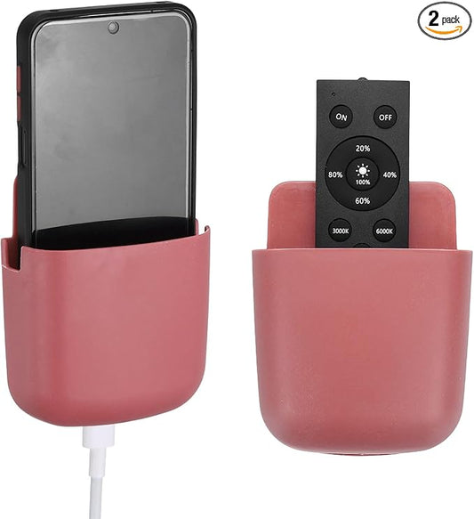 PATIKIL 2Pcs Remote Control Holder Wall Mount, Self-Adhesive TV Air Conditioner Control Holder Phone Charging Organizer Slot for Home Office Bedroom Supply Pen Organizer, Wine Red