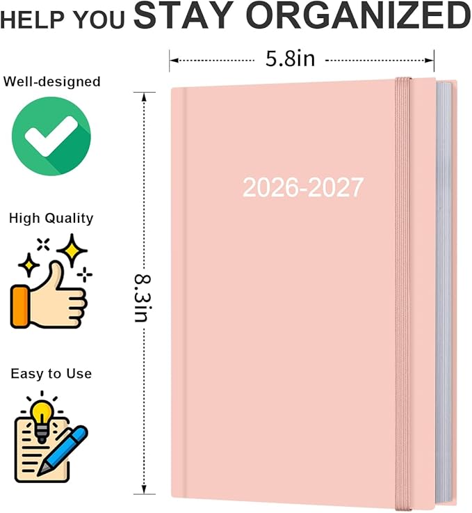 Planner 2026-2027 - 5.8" × 8.3" Weekly & Monthly Planner from July 2026 to June 2027, Large Planners 2026-2027 with Perfect Organizer, Hardcover, Inner Pocket, Pink
