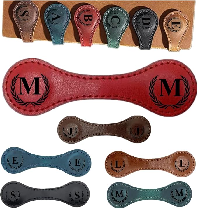 Personalized Magnetic Leather Bookmark, 26 Letters Customized Initial Book Markers Multi Functional Cute Book Mark Meaningful Gift for Wonmen Teachers, Book Lovers (M, Red)