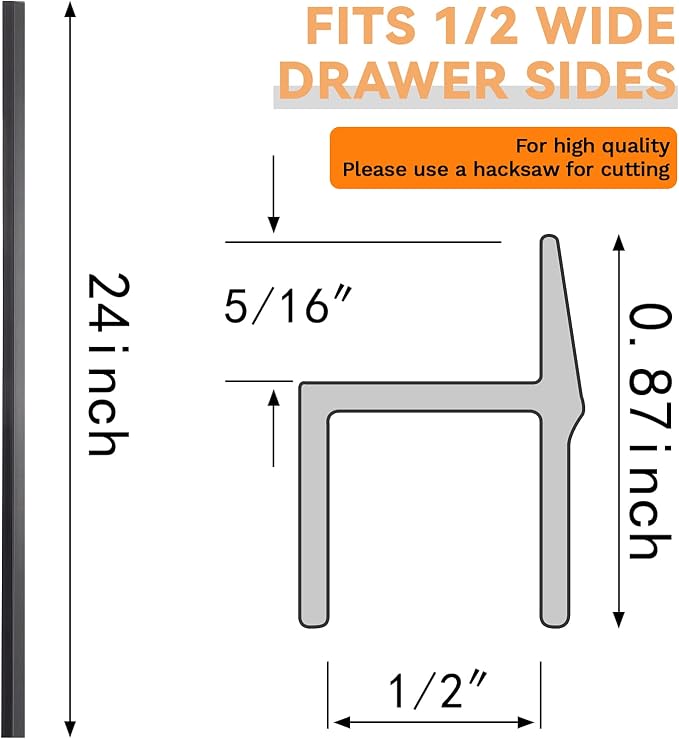 Tenare 4 Pieces Hanging File Rails PVC Black File Rails Hanging System Keeping Your Folders Neat and Organized(1/2 Inch Drawer Sides 24 Inch Long)