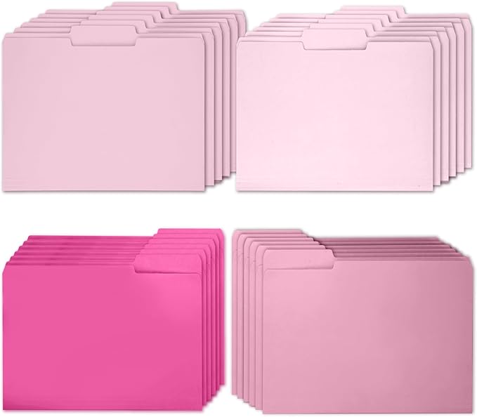 24 Pack Pink File Folders, Envelopes Letter Size Manilla Folders with 1/3 Cut Tab, 4 Gradient Colors Pastel Document Organizer, Bulk Pink Desk Accessories & Office School Supplies