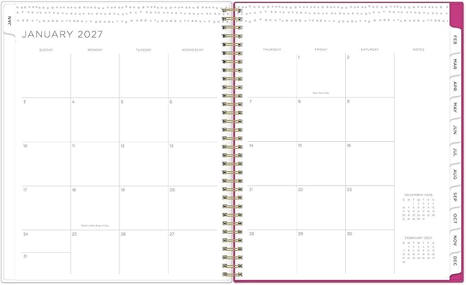 Blue Sky Kelly Ventura 2027 Weekly and Monthly Planner Calendar, January 2027 - December 2027, 8.5" x 11", Flexible Cover, Laminated Tabs, Durable Twin Wire Binding, Storage Pocket, Includes Sticker Sheet, Magenta Blooms