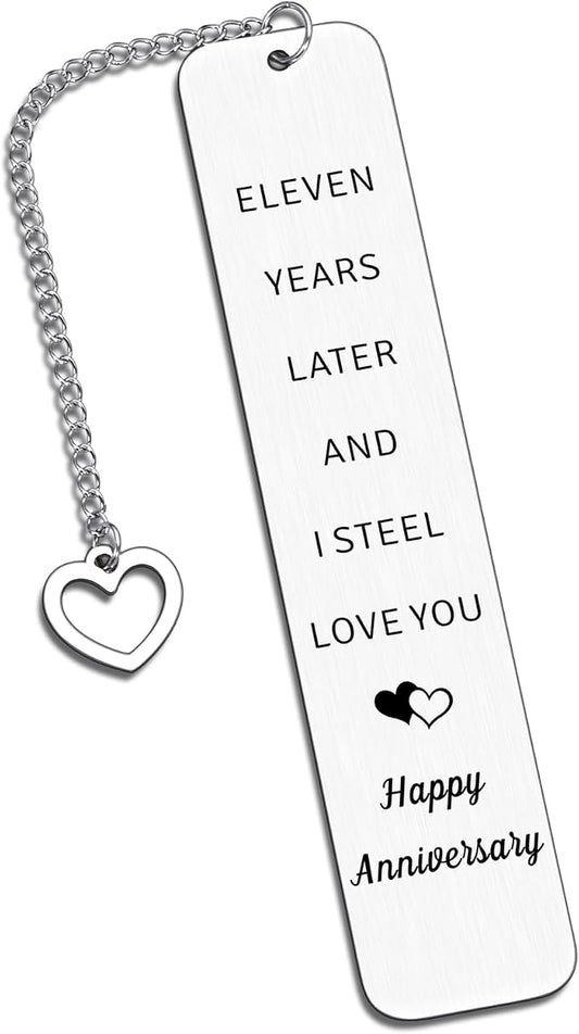 11 Year Anniversary Steel Gifts for Couple 11th Wedding Anniversary Day Gifts for Men Women Steel Gift for 11th Anniversarys Husband Gift from Wife 11th Anniversarys Bookmark Valentine Christmas