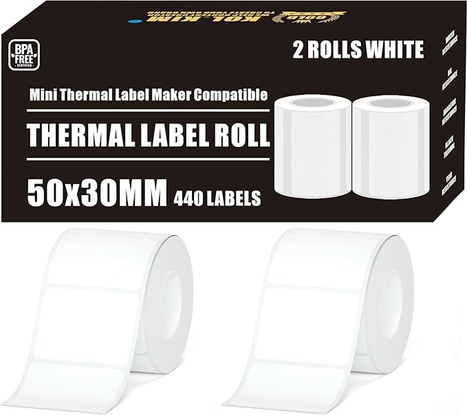 M110 Thermal Labels, 2 Rolls 2"x1.18" Thermal Tape for Phomemo Print Master M220 M200 M120 M221 M100 M102 M110 Label for NADA Print N20 Labels Refill for CLABEL 221B Tape Refill 50x30mm White