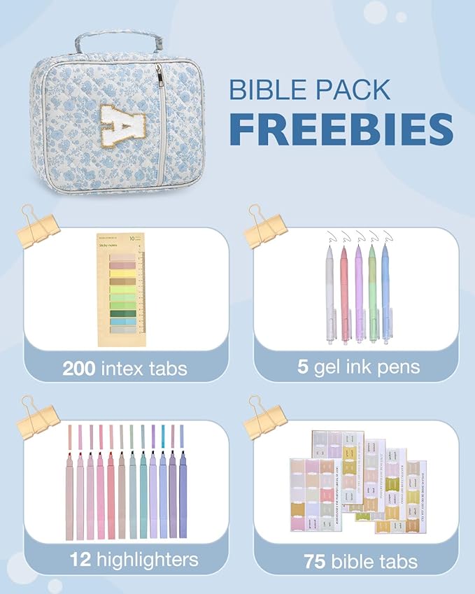 Personalized Initial Bible Cover Case for Women Girls Kid Large Bible Cover with Durable Handle Quilted Bible Carrying Case for Girls Bible Study Supplies Accessories (Blue Flower M, one Size)