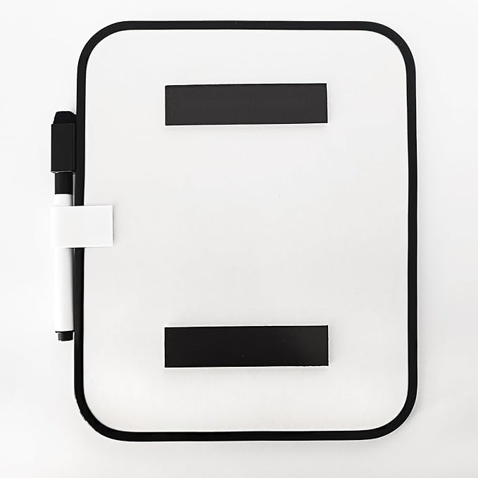 Magnetic Dry Erase Board for School Locker, 6" x 8" Marker and 2 Magnets - Small Whiteboard for Classroom, Home, Office, Travel - Black
