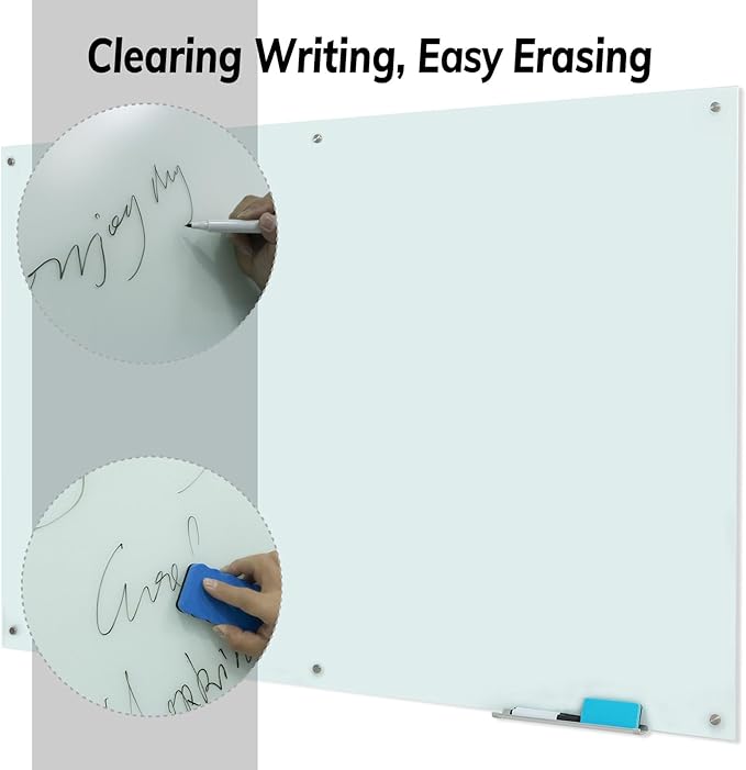Frosted Magnetic White Board – 72 x 48 Inches Dry Erase Glass Whiteboard for Wall, Large Wall Mounted Glass Board for Display, School and Business Office