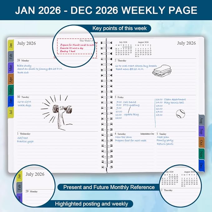2026 Planner - Planner 2026 for January 2026 - December 2026, Weekly And Monthly Planner with 12 Tabs, 6.4" x 8.5", Blue