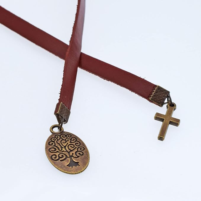 BLBMH Genuine Leather Bible Bookmark | Tree of Life Cross with Ribbon | Christian Gifts for Women Men Book Lovers Mom -LB1