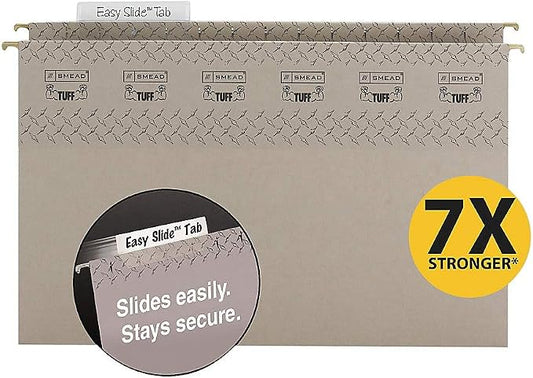 Smead TUFF Extra Capacity Box Bottom Hanging Folder, 1/3-Cut Easy Slide Tab, Steel Gray, 18 per Box (2" Expansion, Legal)