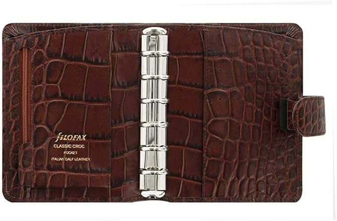 Filofax Classic Croc Print Leather Organizer Agenda Diary Calendar Bundle with DiLoro Ballpoint Pen (Chestnut 2026 With Pen, Pocket Paper Size 4.72" x 3.18")