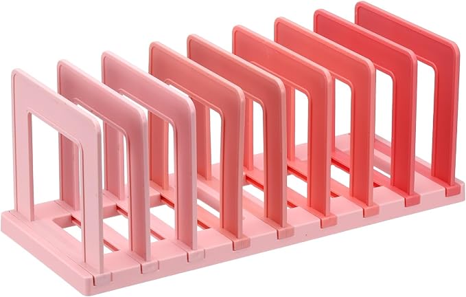 PATIKIL Desk File Sorter, 8 Section Plastic Desktop File Folder Vertical Dividers Mail Letter Organizer Magazine Holder Rack Stand for Home Office Classroom Library Bookshelf, Pink