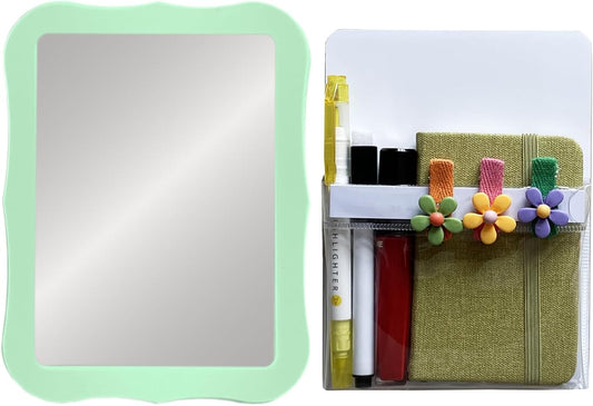 Magnetic Locker Mirror with Magnetic Pen Holders, Locker Accessories Kit, Back to School Essentials, Cute Decorative Locker Organizer for School Locker Decor, Office, Fridge, Home Decor(Green)