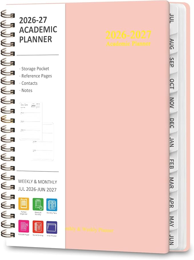 Academic Planner 2026-2027, Weekly and Monthly Agenda Planner, Daily Calendar Planning Notebook (July 2026 - June 2032), School Teacher Student Supplies, Pink