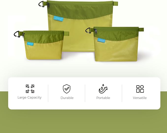 pack all Water-resistant Material Zipper Pouch, Mesh Zipper Bag for Storage, Travel, Office (Medium, Green)