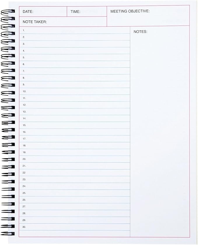 Juvale Meeting Notebook for Work - Spiral-Bound Planner Notebook for Work Planner & Office Supplies - Agenda & To Do List Notepad - 11 x 8.5 In, White, Pack of 2