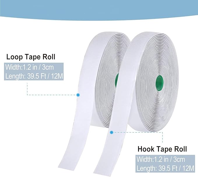 Strips with Adhesive Heavy Duty, 39.5Ft x1.2inch Tape, Nylon Sticky Back Fastener Roll,DIY Industrial Strength Self Adhesive Strips for Office,Classroom,Car, Couch Cushions-White