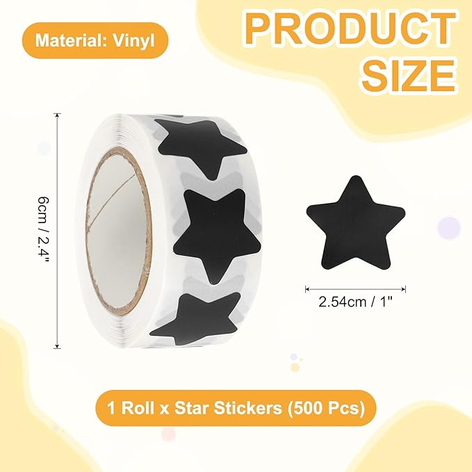 PATIKIL Star Stickers Roll 1", 500 Pcs Self-Adhesive Reward Stickers for Classroom Teacher Supplies and DIY Craft, Black