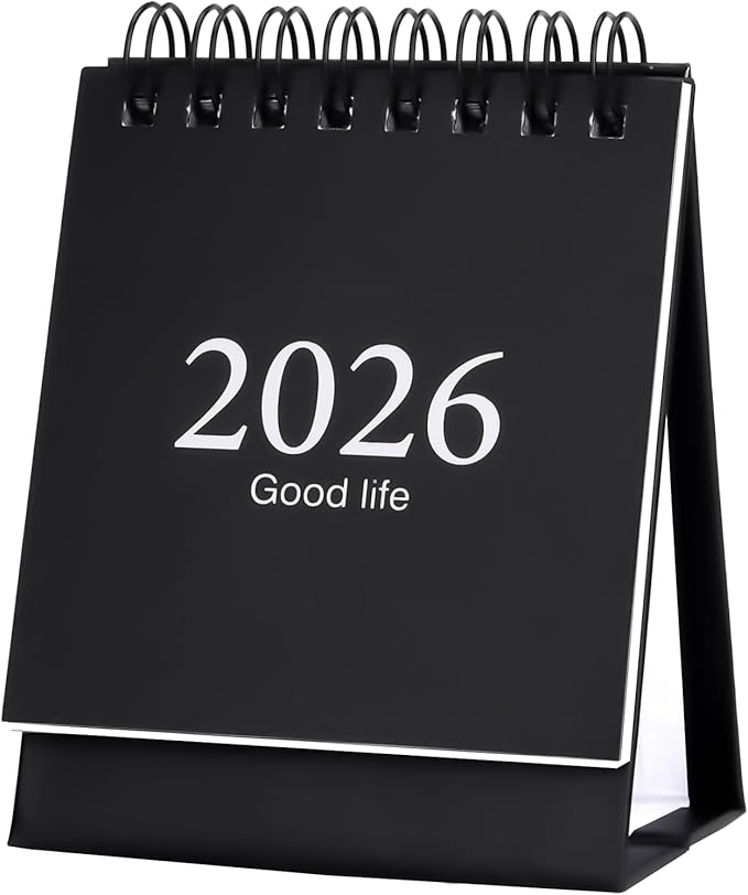 Mini Desk Calendar 2026-2027, January 2026 until July 2027, Small Desk Calendar Standing Flip Monthly Calendar Twin-Wire Binding with Stickers for Home Office School (Black)