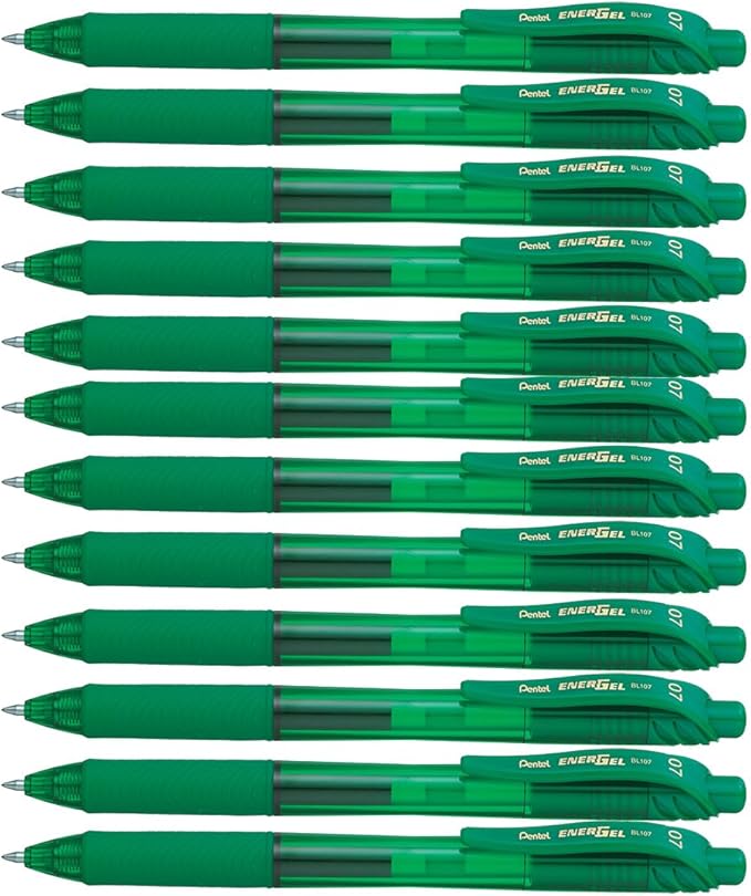 Pentel Energel X Retractable Liquid Gel Roller, 0.7mm Medium Point Size, Green Ink, Box Of 12