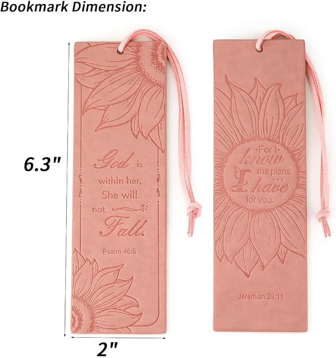 2 Pcs Sunflower Christian Leather Bookmarks for Women, Pink Christian Gifts for Women Book Marks for Reading Women (Pink)