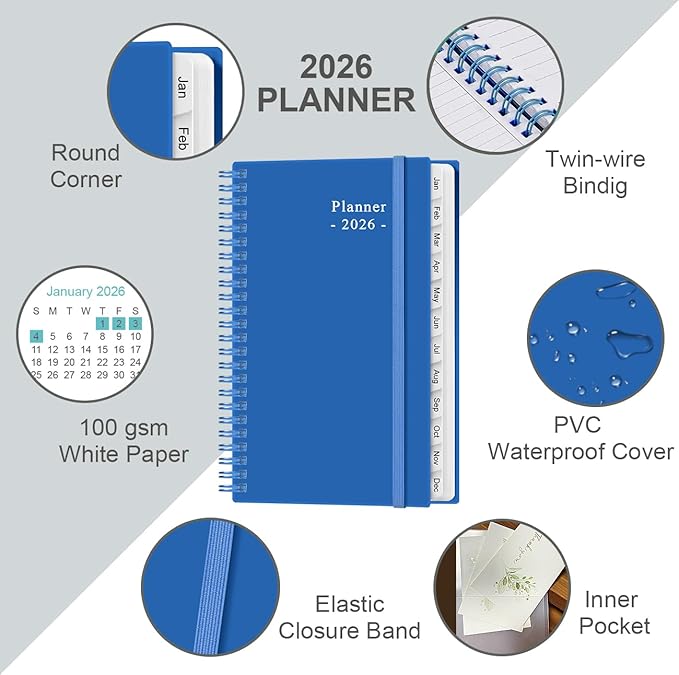 2026 Pocket Planner/Calendar - 2026 Weekly & Monthly Planner from January 2026 to December 2026, 12 Months Tabs, 3.75" x 6.75", Blue