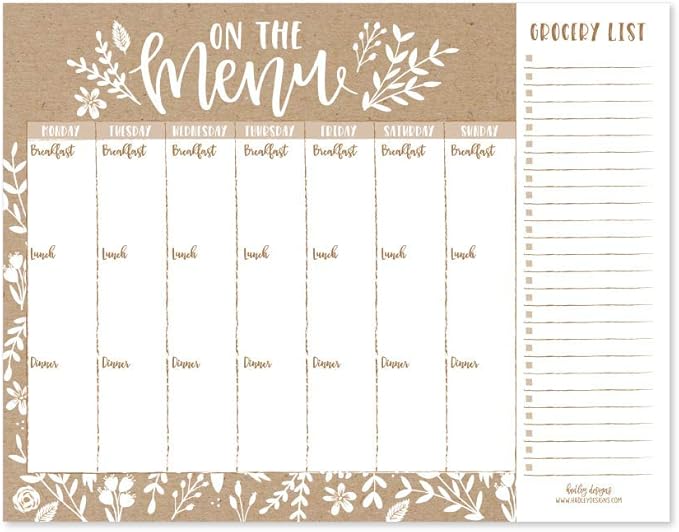 Rustic Weekly Meal Planning Calendar Grocery Shopping List Magnet Pad for Fridge, Magnetic Family Pantry Food Menu Board Organizer, Week Diet Prep Planner Tools Refrigerator What to Eat Dinner Notepad