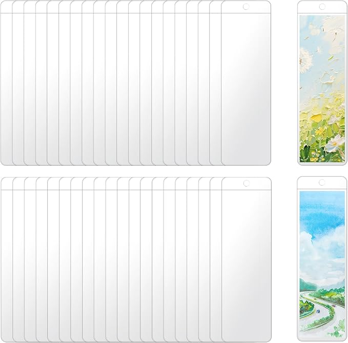 60 Pack Clear Bookmark Sleeves, 5.7 x 1.81in Blank Bookmark Holders with Hole, Thick Vinyl Book Markers Cover Holder for Reading, Office Use, Photo Booth, Wedding, Party Favor Decoration