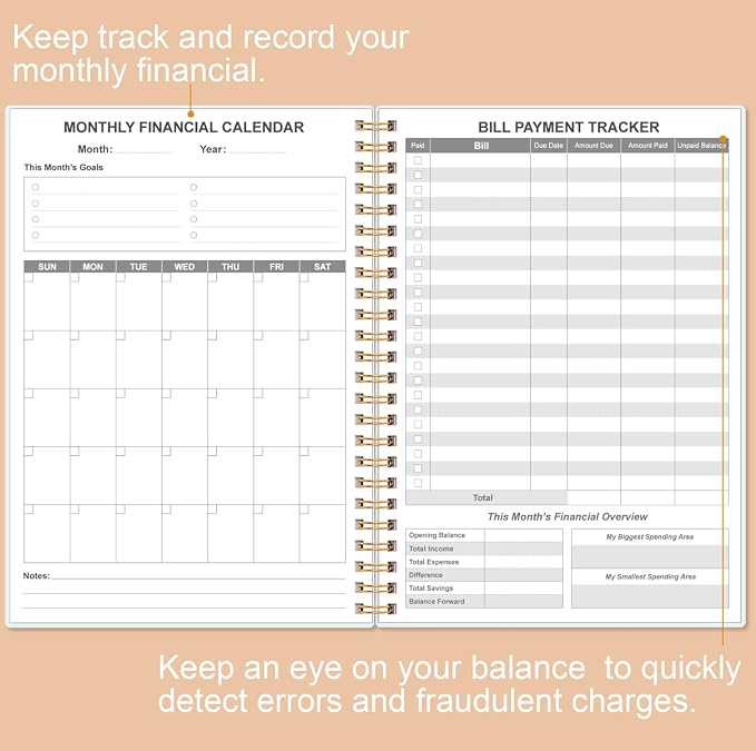 Bill Organizer - Monthly Bill Payment for Personal Budgeting Financial, Payments Checklist Organizer, 5.8" x 8.5", Rose Leaf