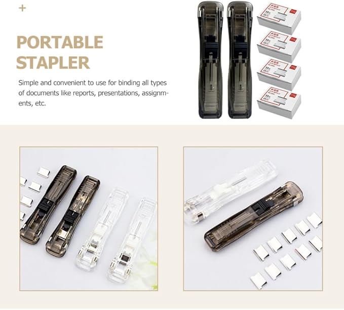 Generic Reusable Portable Desk Stapler with 2 Black Staplers and 200pcs Refill Clips for Office File Binding and Document Organization