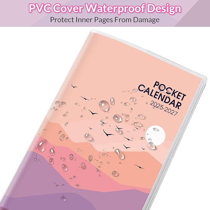 KONVINIT Pocket Calendar 2025-2027, Monthly Planner 2025-2027 - 3.7" x 6.7" - Runs from July 2025 Until December 2027, 2026 Pocket Calendar with PVC Cover for Organizing & Planning
