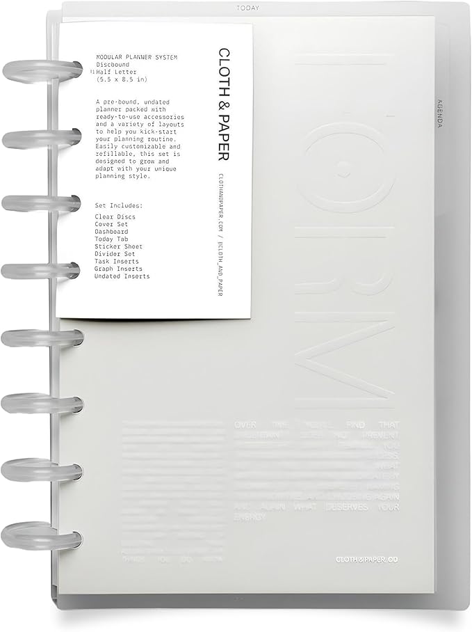 Cloth & Paper FORMA Modular Planner System – Premium Discbound Half Letter Undated Planner with Clear Discs, Covers, Dividers, Today Tab, Stickers & Inserts – Customizable Refillable Planning Organizer