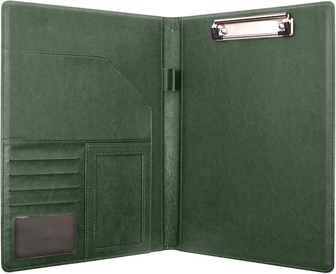 WAVEYU Portfolio Case for Women, Padfolio Cover for Girls, Conference/Resume/Legal Document Organizer with Letter/A4 Size Clipboard Hardboard, Business Card Holders, Green Flower