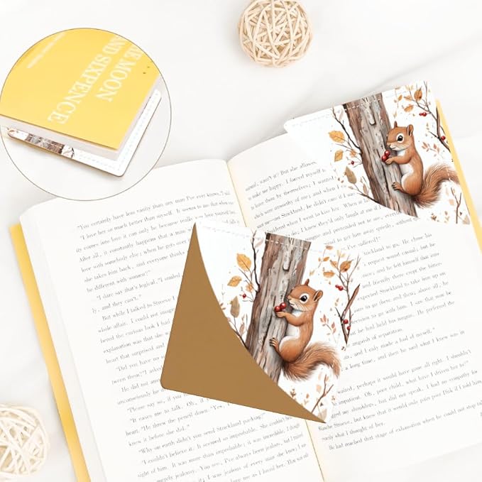 2PCS PU Leather Bookmarks 3.5x3.5 Inch Squirrel Autumn Tree Design | PU leather bookmarks with squirrel autumn tree design for novels, reading notes, planners, students, teachers and book fans