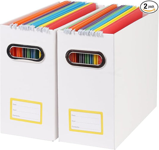 Collapsible File Organizer Box with Handle,12.20x5.11x9.84Inches, Filing Organizer for Home or Office, Small Portable File Box (2 Packs, White-Yellow)