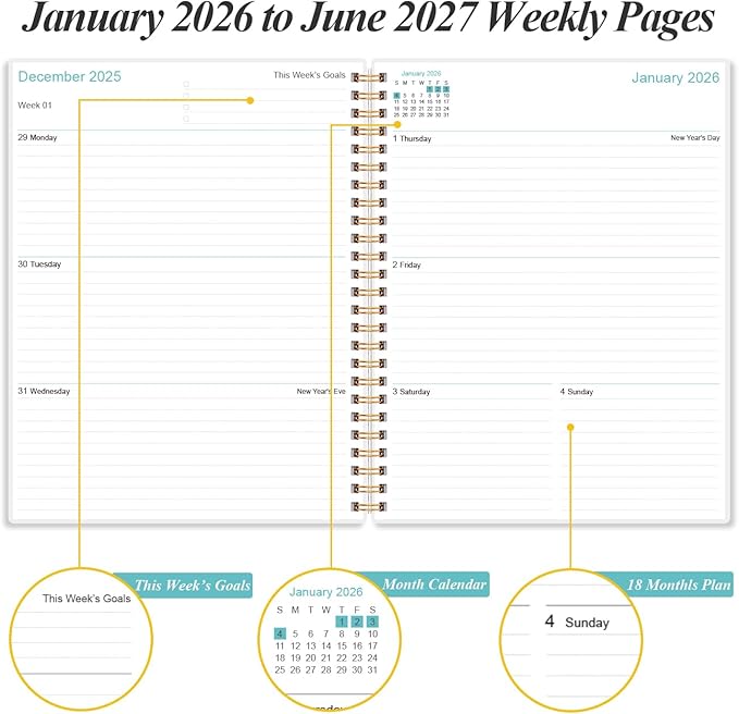 2026-2027 Planner - 18 Months Weekly & Monthly Planner from January 2026 - June 2027, Planners 2026-2027 with Elastic Closure, Inner Pocket, 8.5" x 11", Flower-C