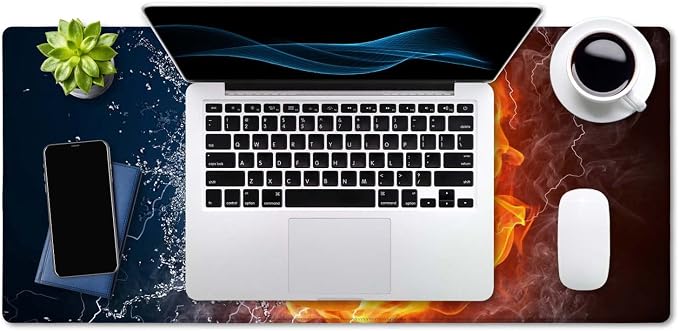 SSOIU Extended Gaming Mouse Pad (35.5x15.7 in), Basketball Ball in Fire and Water Large Non-Slip Rubber Base Mousepad with Stitched Edges, Waterproof Keyboard Mouse Mat Desk Pad for Work, Game, Office