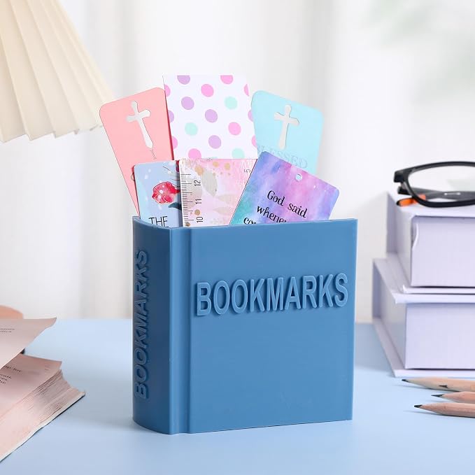 Honeydak 3D Printed Book Shaped Bookmark Holder Book Lover Gift Bookish Accessory Office Desk Supplies Funny Bookmark Accessories End of Year Gift for Teacher(Blue Gray)