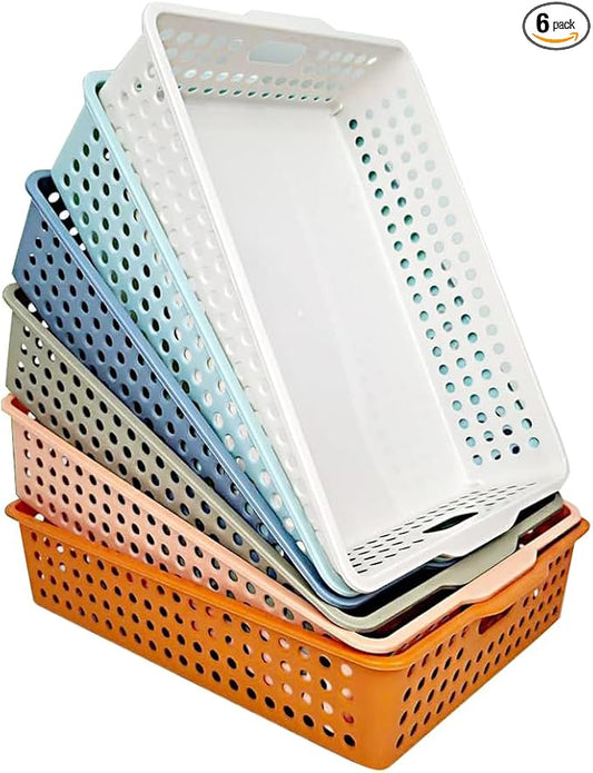 6 Pack Classroom Paper Baskets, Organizing Desk Boho Tray for A4 Papers, Classroom Storage Plastic Paper Bins, Fun Turn In Trays for Teachers and Students, Office Desk Room Trays