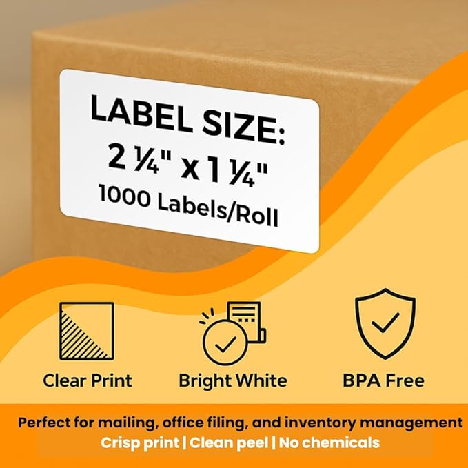 2.25" x 1.25" Direct Thermal Labels – White Peforated Barcode Label Compatible with Zebra, Rollo, MUNBYN Thermal Printers for FBA, UPC, FNSKU Labe | 12 Rolls (1000/Roll) – Total 12000 Labels