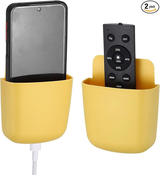 PATIKIL 2Pcs Remote Control Holder Wall Mount, Self-Adhesive TV Air Conditioner Control Holder Phone Charging Organizer for Home Office Bedroom Supply Pen Organizer, Yellow