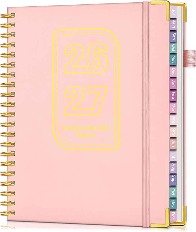 Academic Planner 2026-2027, 18 Months Weekly and Monthly Hardcover Planner, July 2026 - December 2027, 8.5" x 11" A4 Large Daily Calendar Planner Book with Tabs, Spiral College School Agenda Organizer for Student Teacher, Pink